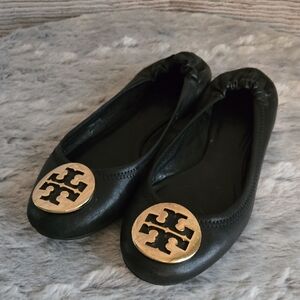 Tory Burch Black/Gold Ballet Flats, Decent Condition